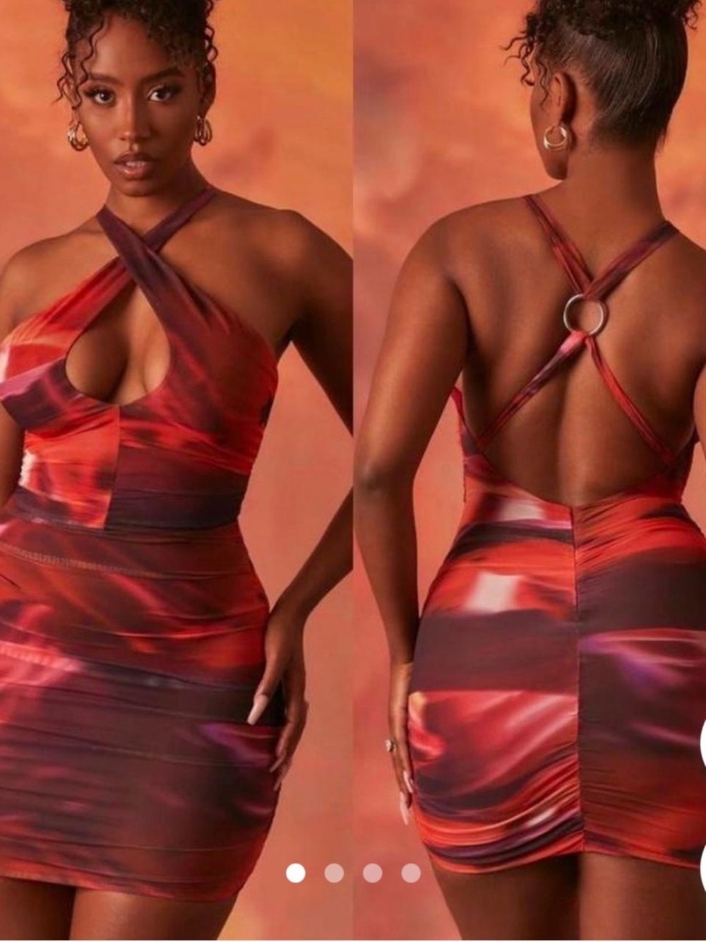 OH POLLY Out Of This World Crossover Ruched Mesh Mini Dress - Picture 5 of 10